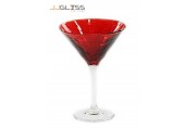 แก้วขามาร์ตินี่ 18 ซม. (N) ลายเย็นแดง - แก้วมาร์ตินี่ แฮนด์เมด ขาใส แบบหนา สีแดง 9 ออนซ์ (250 มล.)